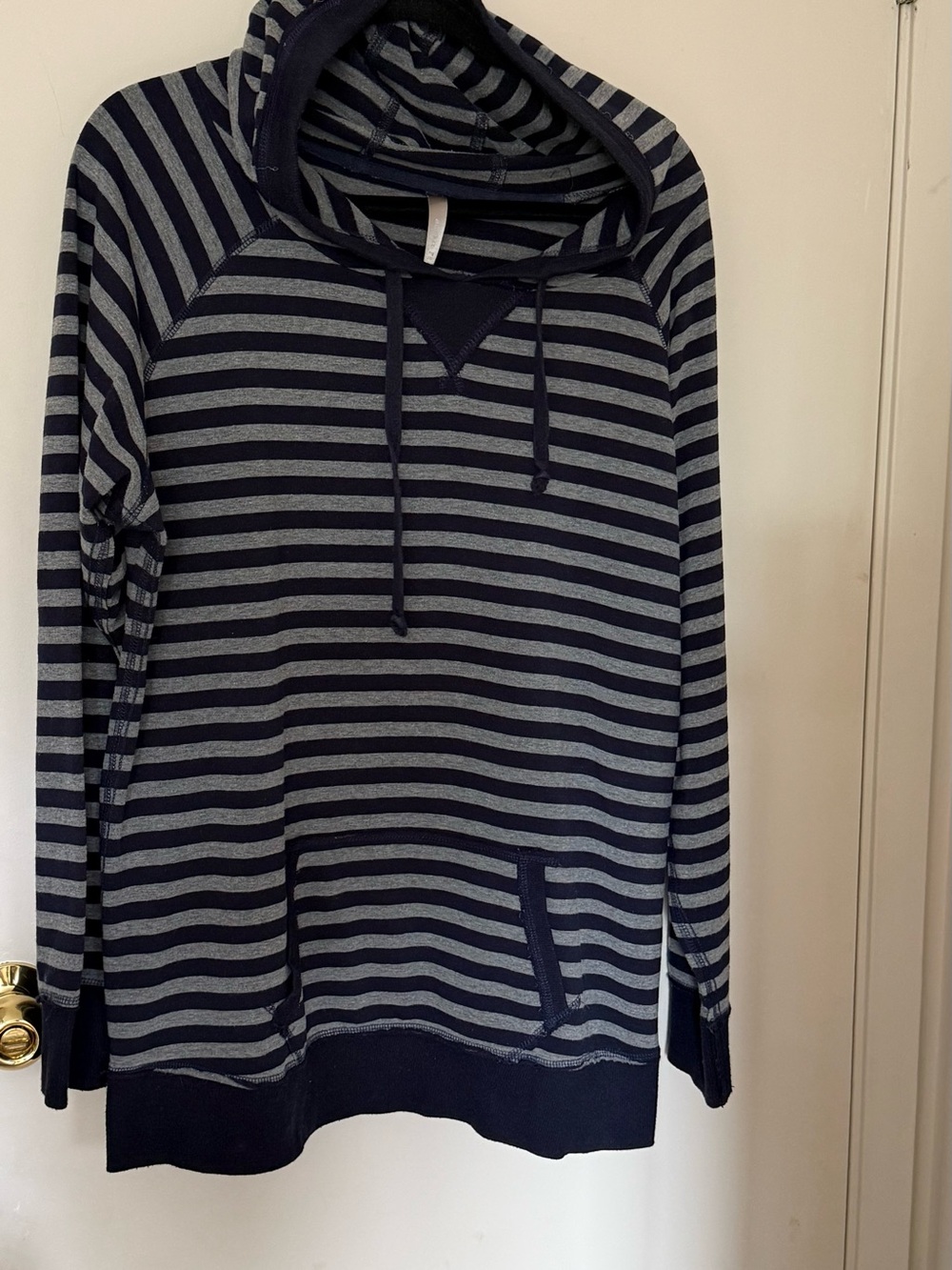 TYME Navy and Gray Striped Hooded Sweatshirt